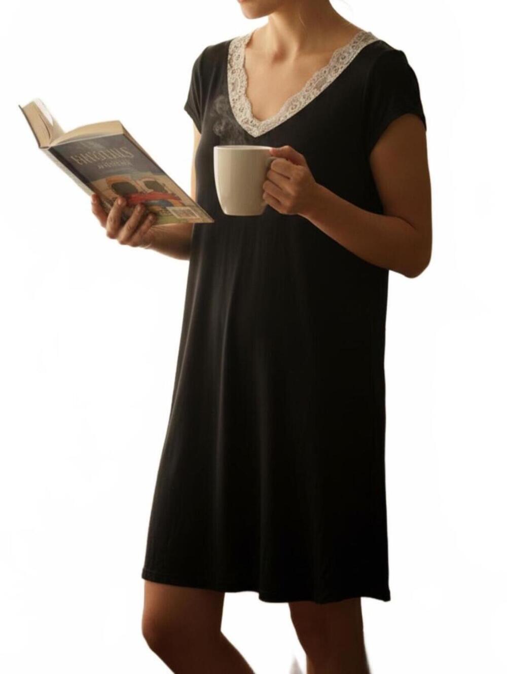 Vintage Arianne Black Lace Trim Nightgown / Nap Dress / Slip Dress